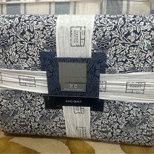 William Morris Bird and Anemone-Ink Navy Blue and White King Quilt